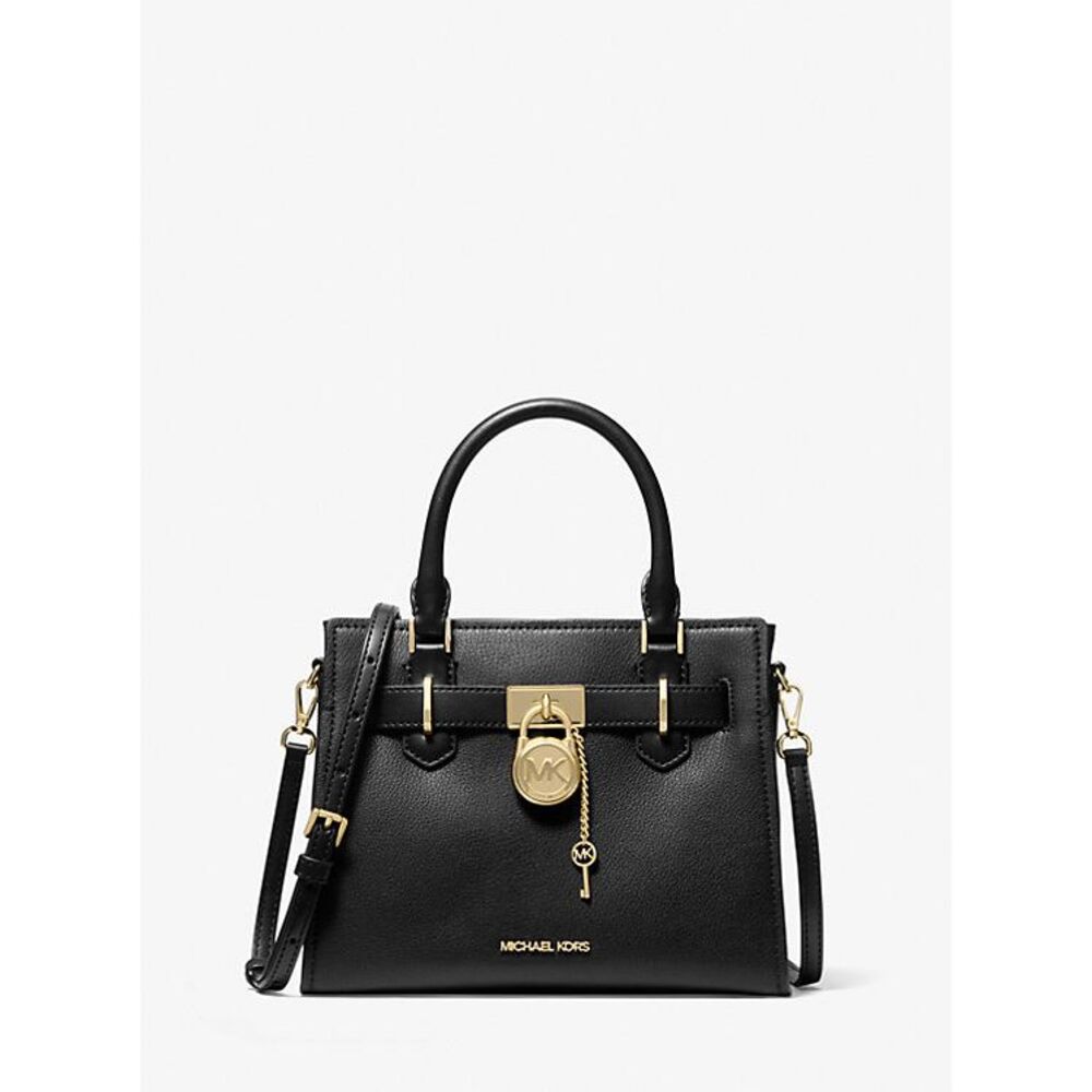 Michael Kors Black Leather Satchel with Gold Hardware
